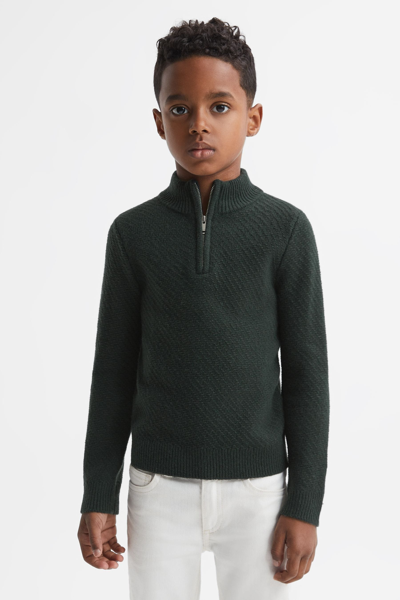 Reiss Kids' Tempo - Forest Green Junior Slim Fit Knitted Half-zip Funnel Neck Jumper, Age 4-5 Years