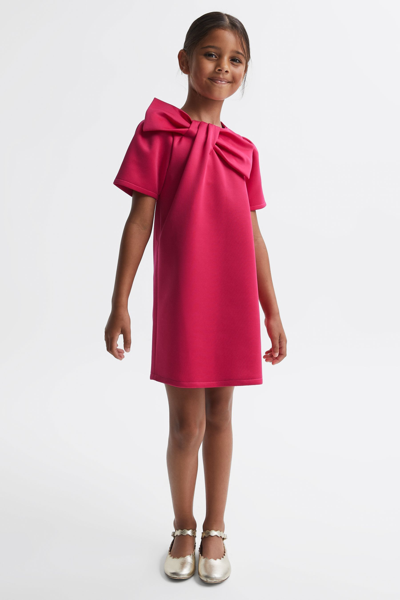 Reiss Kids' Felicity - Pink Junior Scuba Bow Dress, Age 8-9 Years