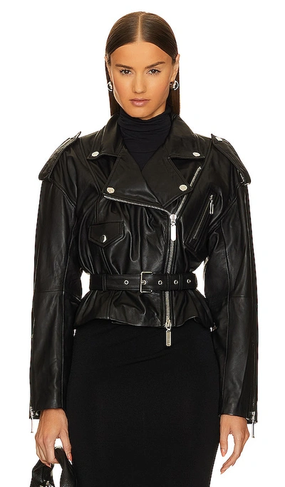 Camila Coelho Ambrosia Leather Moto Jacket In Black