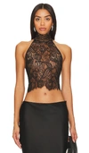 Retroféte Violet Halterneck Sheer-lace Top In Black