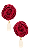 Petit Moments Rosette Pearl Drop Earrings In Red