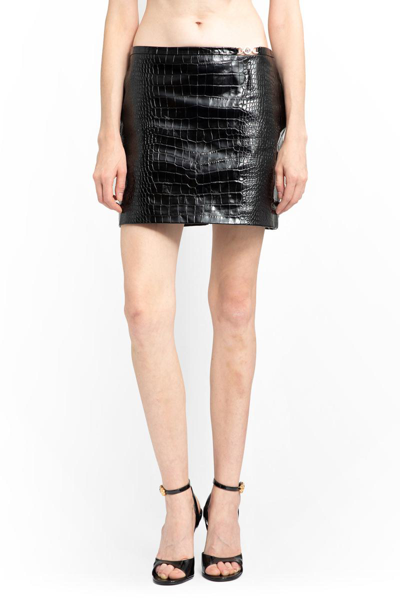 Versace Croc-embossed Patent Leather Mini Skirt In Black