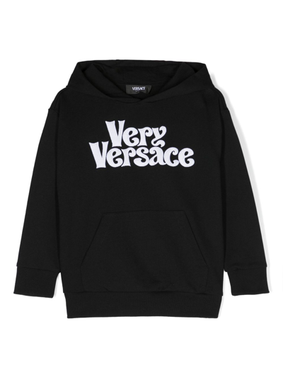 Versace Kids' Black Logo-embroidered Cotton Hoodie