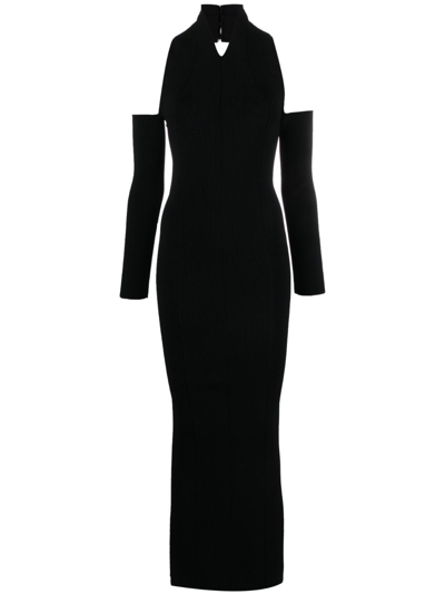 Khaite Sutton Off-the-shoulder Ribbed-knit Maxi Halter Dress In Black