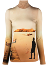Rabanne Printed Jersey Turtleneck Top In Neutrals