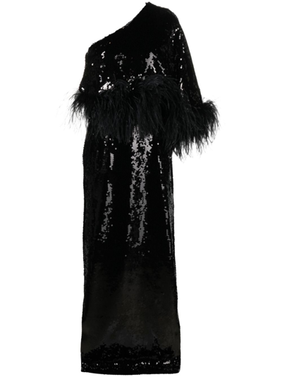 16arlington Alder Feather-trimmed Sequinned Gown In Black