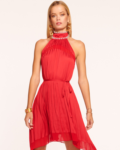 Ramy Brook Sylvia High Neck Midi Dress In Soiree Red
