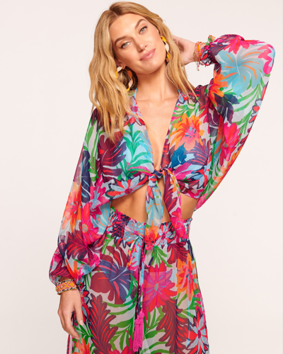 Ramy Brook Kori Multi-flower Printed Cropped Blouse In Tropical Flower
