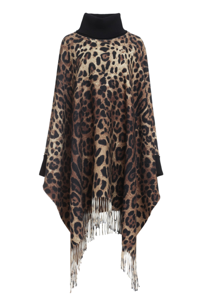 Dolce & Gabbana Leopard-print Fringed Poncho In Animalier1