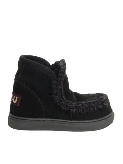 Mou Kids' Shearling-lined Suede Eskimo Boots In Black