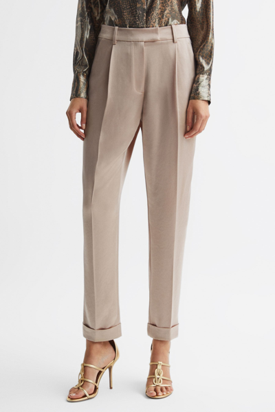 Reiss Celia - Gold Metallic Tapered Rolled Hem Trousers, Us 0 R