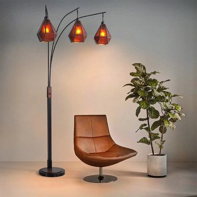 Nova Of California Artifact 86" Natural Mica 3 Light Arc Lamp In Espresso Bronze With Dimmer Switch