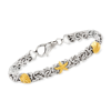 Ross-simons Sterling Silver Byzantine Bracelet With 14kt Yellow Gold Bee And Bar Stations In White