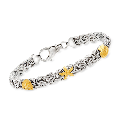 Ross-simons Sterling Silver Byzantine Sea Life Station Bracelet With 14kt Yellow Gold In White