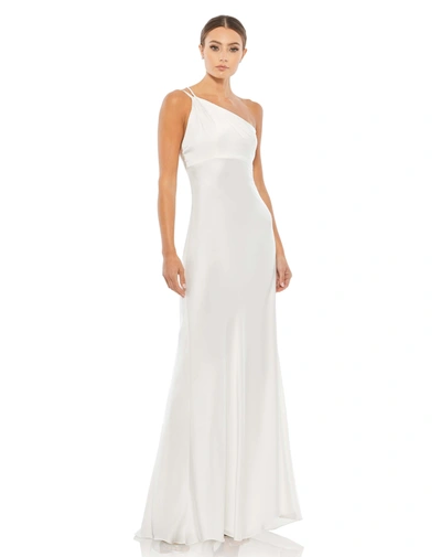 Ieena For Mac Duggal One Shoulder Double Strap Satin Gown In White