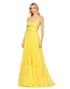 MAC DUGGAL SOLID TIERED RUFFLE STRAPLESS DRESS