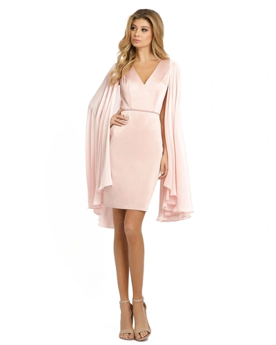 Ieena For Mac Duggal Cape Sleeve V Neck Fitted Dress In Pink
