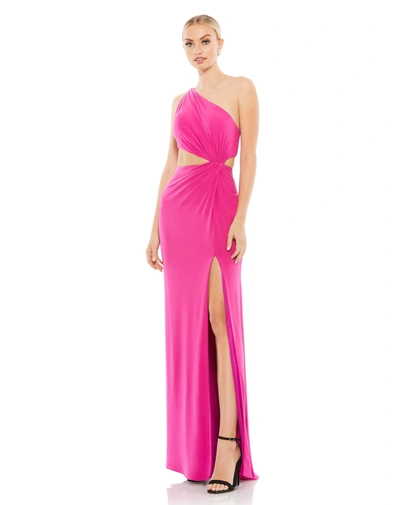 Ieena For Mac Duggal One Shoulder Cut Out Gown In Pink