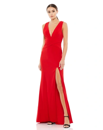 Ieena For Mac Duggal Pleated Bodice Jersey Column Gown In Red