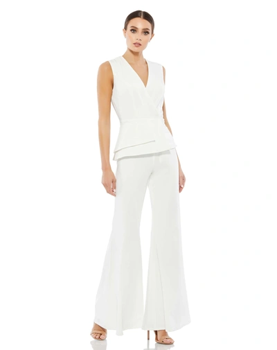 Ieena For Mac Duggal Sleeveless Faux Wrap Peplum Jumpsuit In White