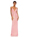 Mac Duggal Sequined Draped V Neck Gown In Pink