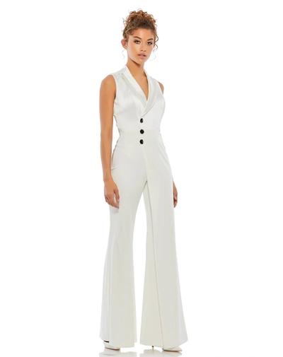 Ieena For Mac Duggal Asymmetrical Sleeveless Faux Tuxedo Jumpsuit Dress In White