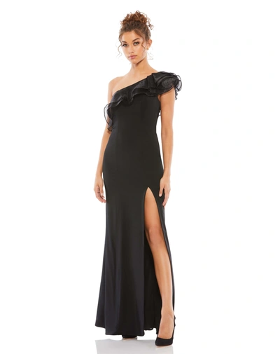 Mac Duggal One Shoulder Ruffle Evening Gown In Black