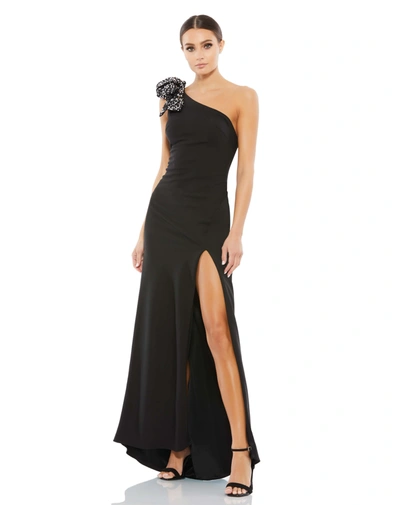 Ieena For Mac Duggal Sequined Bow One-shoulder Gown In Black