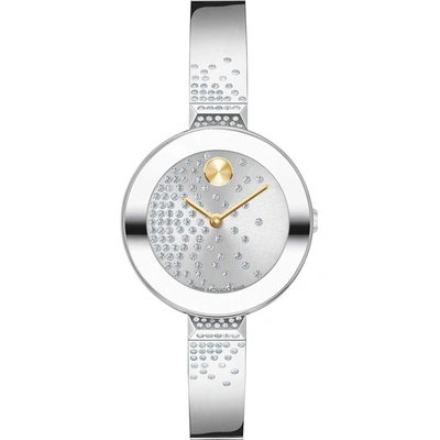Movado Women's Bold Bangles Swiss Quartz Silver-tone Stainless Steel With Crystal Bangle Watch 28mm