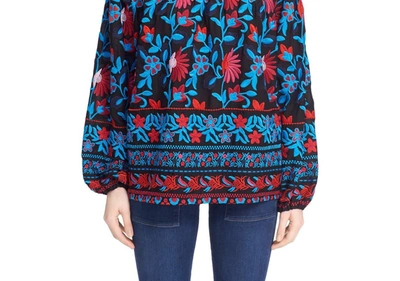 Tanya Taylor Nessa Embroidered Off The Shoulder Top In Multi In Blue