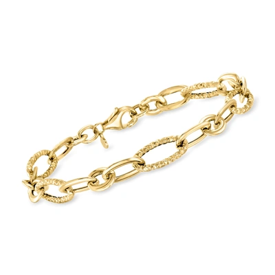 Ross-simons Italian 14kt Yellow Gold Alternating Cable-link Bracelet
