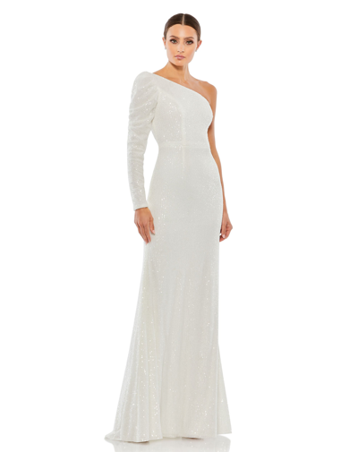 Ieena For Mac Duggal One Shoulder Trumpet Gown In White