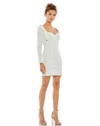 Mac Duggal Fitted Sweetheart Mini Dress With Bow Shoulders And Long Sleeves In White