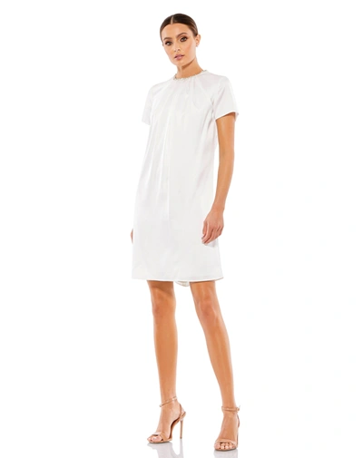 Ieena For Mac Duggal Rhinestone Embellished Neckline Shift Dress In White