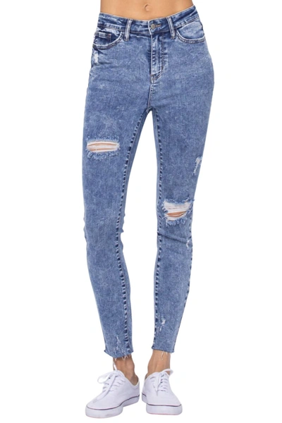 Judy Blue High Rise Destroyed Skinny Jean In Acid Wash In Blue
