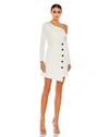 Mac Duggal Drop Shoulder Faux Tuxedo Mini Dress In White
