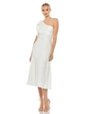 Ieena For Mac Duggal Satin One Shoulder Midi Dress In White