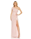 Mac Duggal Pearl Embellished Soft Tie One Shoulder Gown In Pink