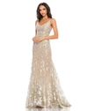 Mac Duggal Illusion Embroidered Sequin Sleeveless Gown In Beige
