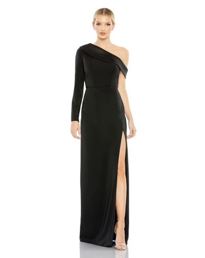 Ieena For Mac Duggal Long Sleeve Drop Shoulder Evening Gown In Black