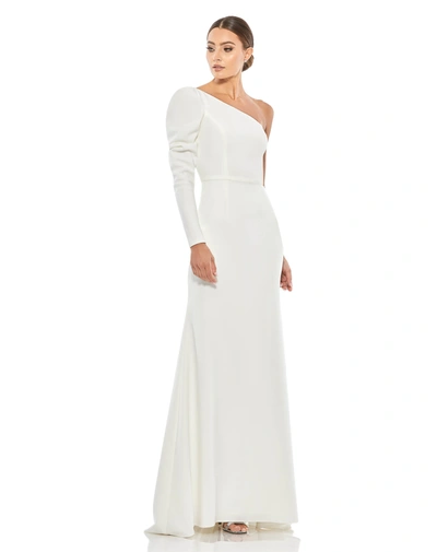 Mac Duggal One Shoulder Puff Sleeve Gown In White