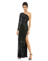 MAC DUGGAL SEQUINED ONE SLEEVE HIGH SLIT GOWN