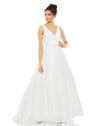 Mac Duggal White Layered Tulle Chiffon Ball Gown In White