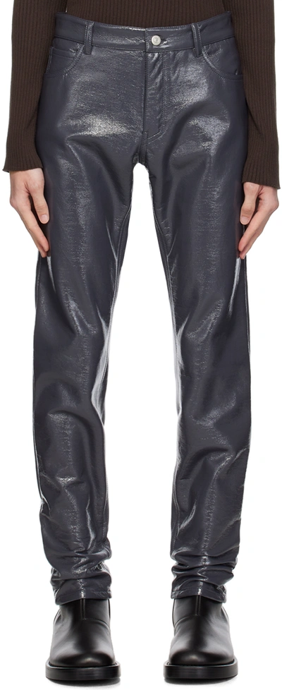 Courrèges Gray Crinkled Trousers In Steel Grey