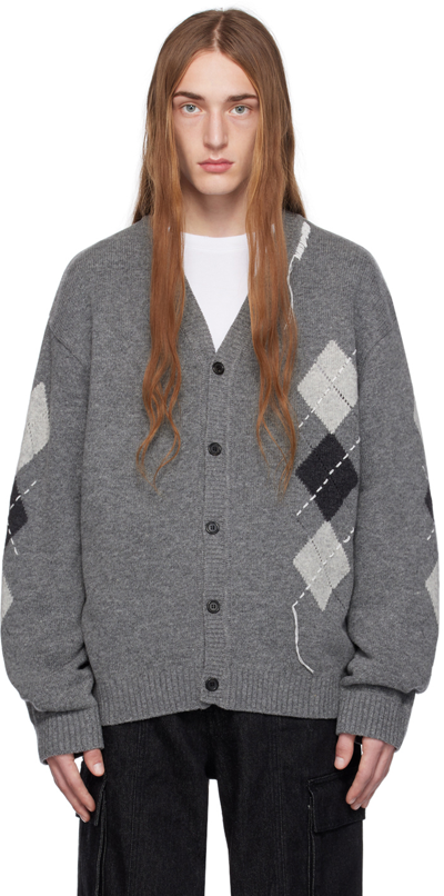 Youth Gray Argyle Cardigan In Charcoal Grey