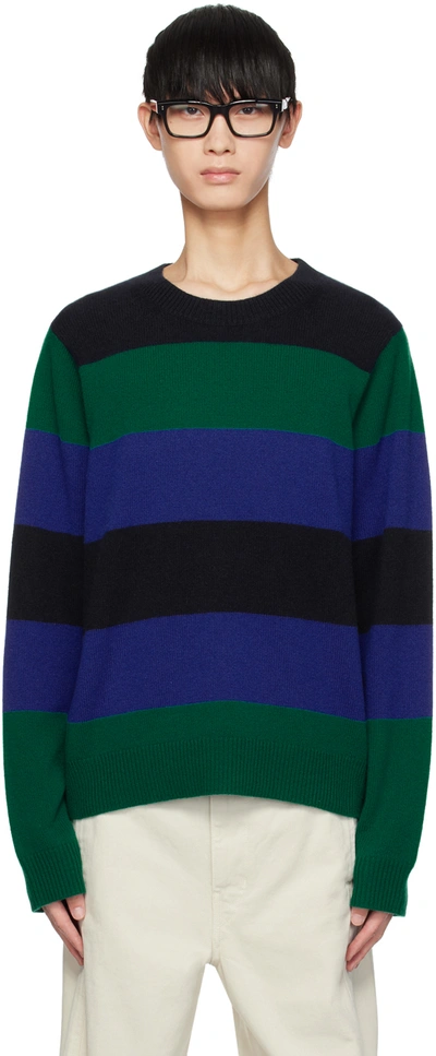 Guest In Residence Navy Stripe Jumper In Forest/cobalt/midnig