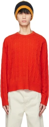 GUEST IN RESIDENCE RED TWIN CABLE SWEATER