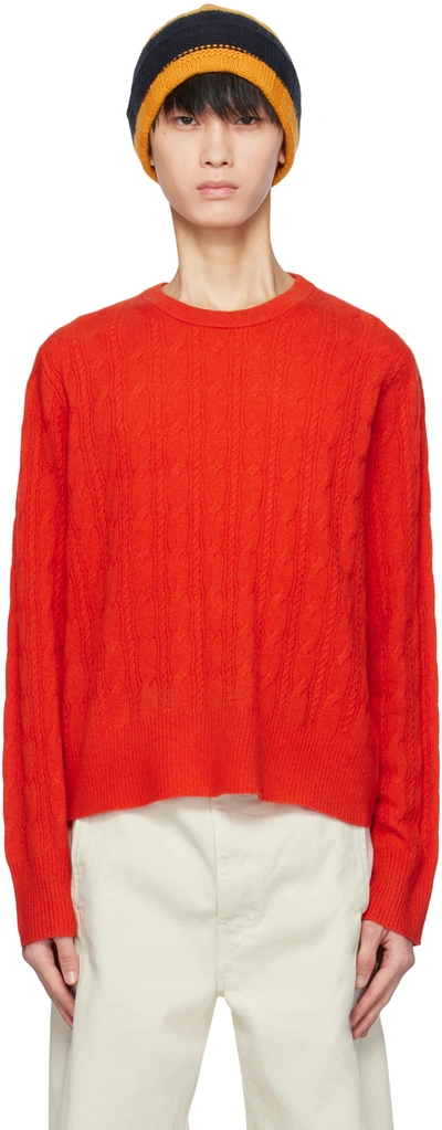 Guest In Residence Red Twin Cable Jumper In Cherry