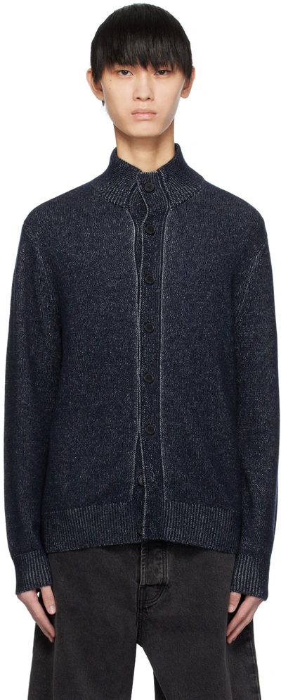 Theory Navy Wilfred Cardigan In Pestle Mel/peble Htr