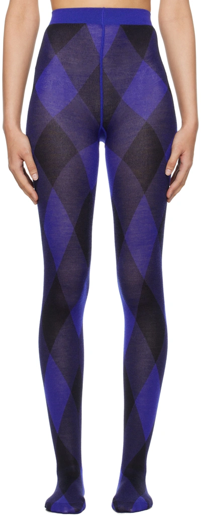 Burberry Wool-blend Argyle Tights In Royal/vine